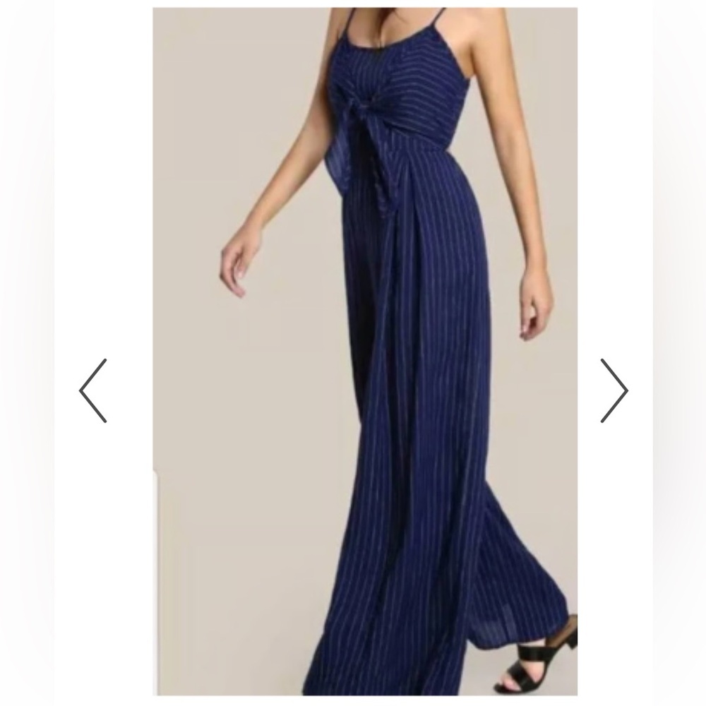 Flying Tomato Navy Pinstripe Wide-Leg Jumpsuit